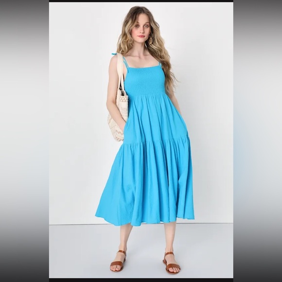 Lulus Simple Tie-Strap Midi Dress With Pockets - Picture 1 of 8